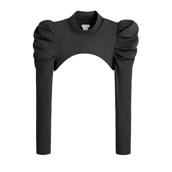 Women's French Terry Puff Sleevelette In Black | Size: Large | Organic French Terry By Cuyana