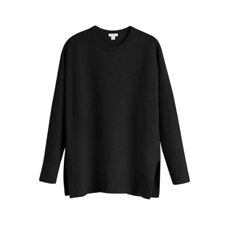 Women's Recycled Crewneck Sweater In Black | Size: Large | Cashmere By Cuyana