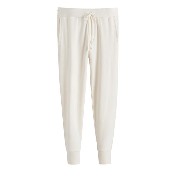Women's French Terry Tapered Lounge Pant In Ecru | Size: Large | Organic Cotton Modal Blend By Cuyana