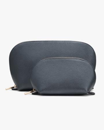 Women's Leather Travel Case Set In Anthracite | Shimmer Leather By Cuyana