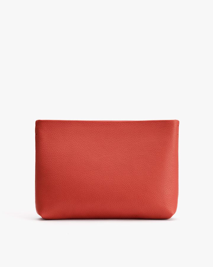 Women's Small Zipper Pouch In Dark Coral | Pebbled Leather By Cuyana