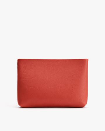 Women's Small Zipper Pouch In Dark Coral | Pebbled Leather By Cuyana