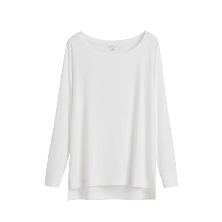 Women's Pima Boatneck Long Sleeve Tee In White | Size: Large | Organic Pima Cotton By Cuyana