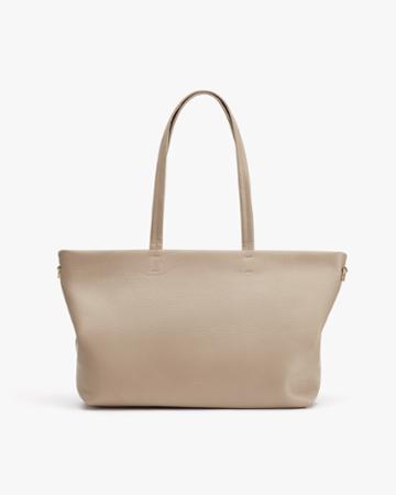 Women's Small Easy Zipper Tote Bag In Stone | Pebbled Leather By Cuyana