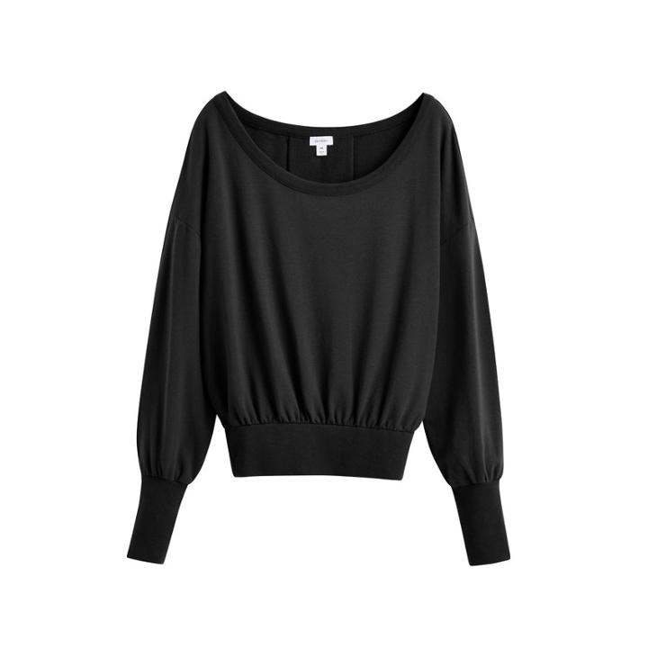 Women's French Terry Boatneck Sweatshirt In Black | Size: Large | Organic Cotton Modal Blend By Cuyana