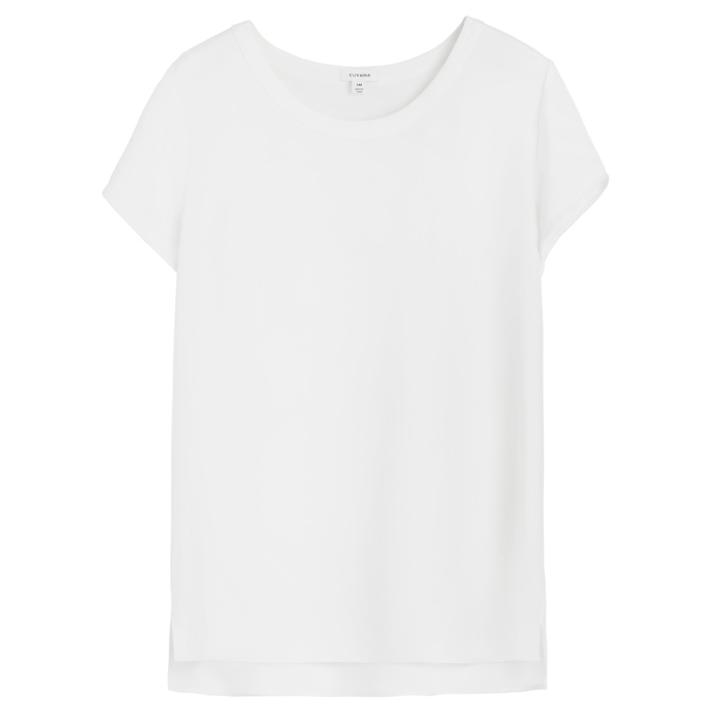 Women's Silk High-low Tee In White | Size: Large | 3 Ply Crepe Silk By Cuyana