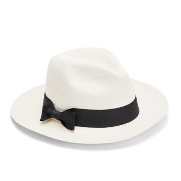 Women's Panama* Hat In White/black | Size: 56 | Toquilla Straw By Cuyana