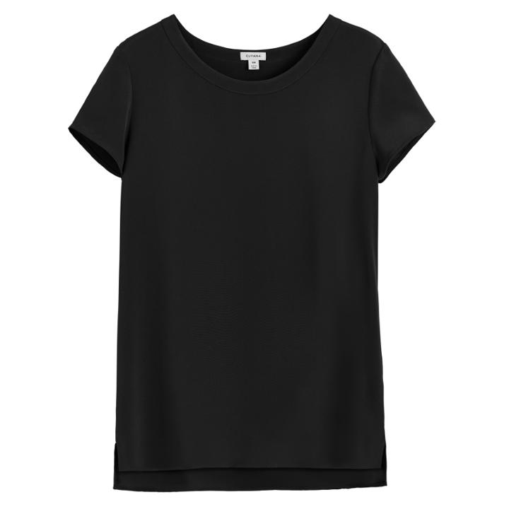 Women's Silk High-low Tee In Black | Size: Large | 3 Ply Crepe Silk By Cuyana