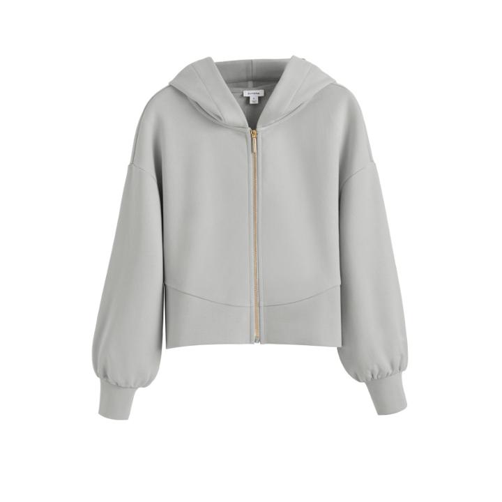 Women's Terry Zip Front Hoodie In Steel | Size: Large | Organic Terry By Cuyana