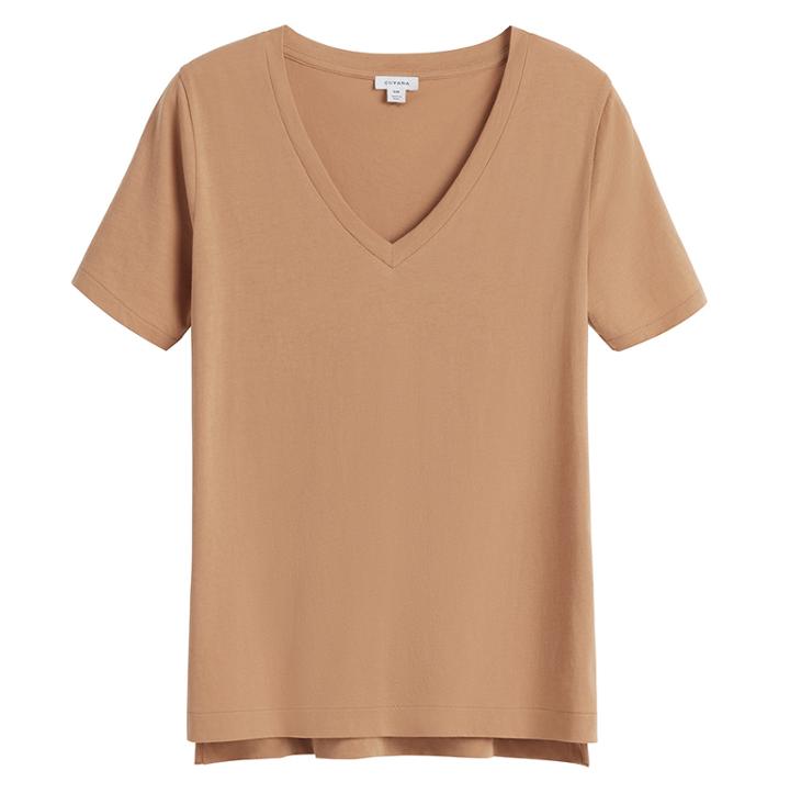 Women's Pima V-neck Tee In Camel | Size: Medium | Organic Pima Cotton By Cuyana