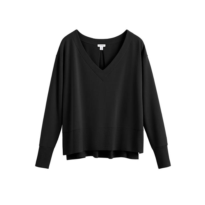 Women's French Terry V-neck Sweatshirt In Black | Size: Large | Organic Cotton Modal Blend By Cuyana
