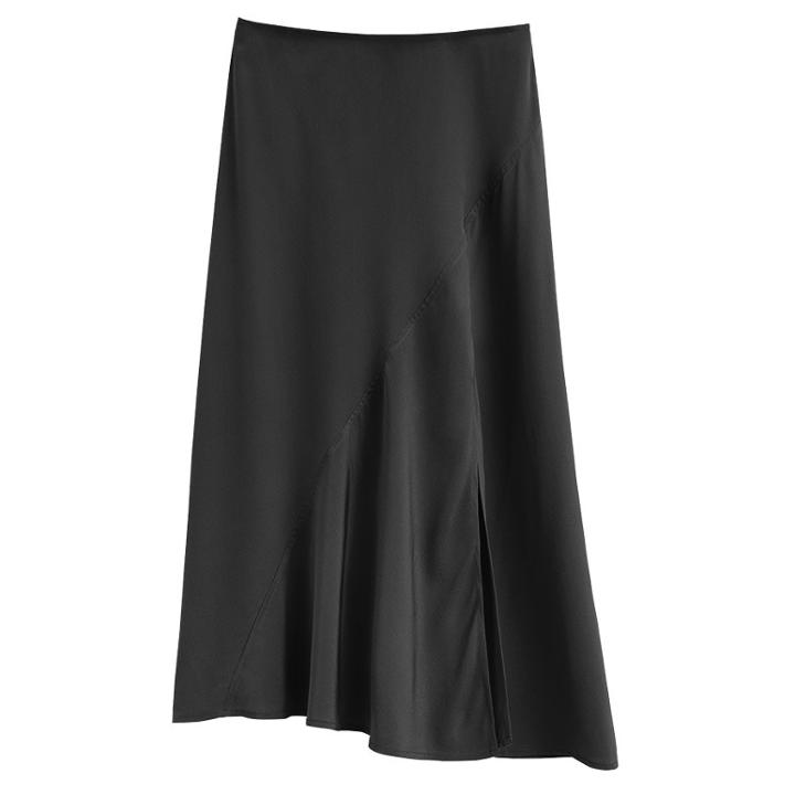 Women's Silk Asymmetrical Skirt In Black | Size: Large | 3 Ply Crepe Silk By Cuyana