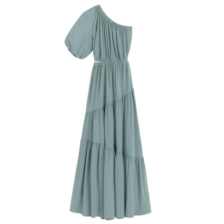 Women's Gathered One Shoulder Dress In Sea Foam | Size: Large | Organic Pima Modal By Cuyana