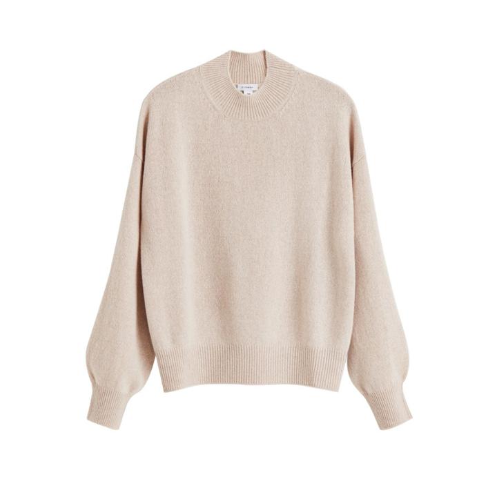 Women's Recycled Mock Neck Sweater In Beige | Size: Large | Cashmere By Cuyana