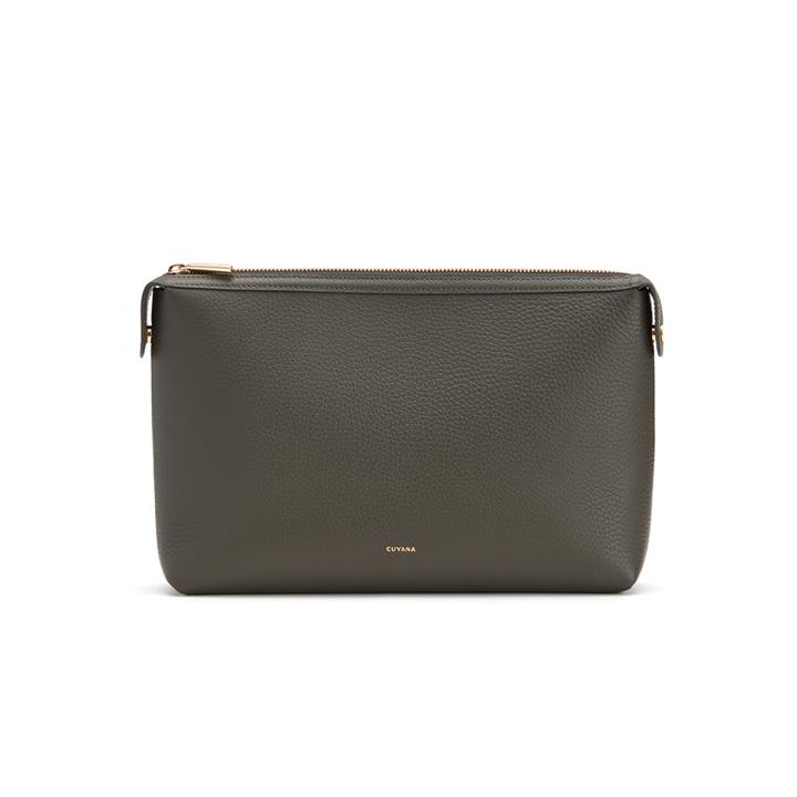 Women's System Zipper Pouch Insert In Dark Olive | Size: Small | Pebbled Leather By Cuyana