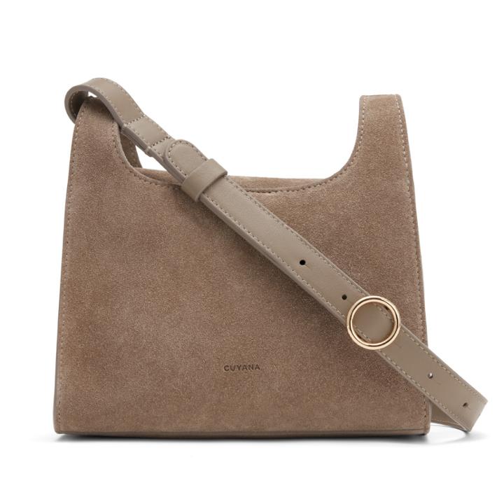 Women's Mini Double Loop Bag In Taupe | Suede & Smooth Leather By Cuyana