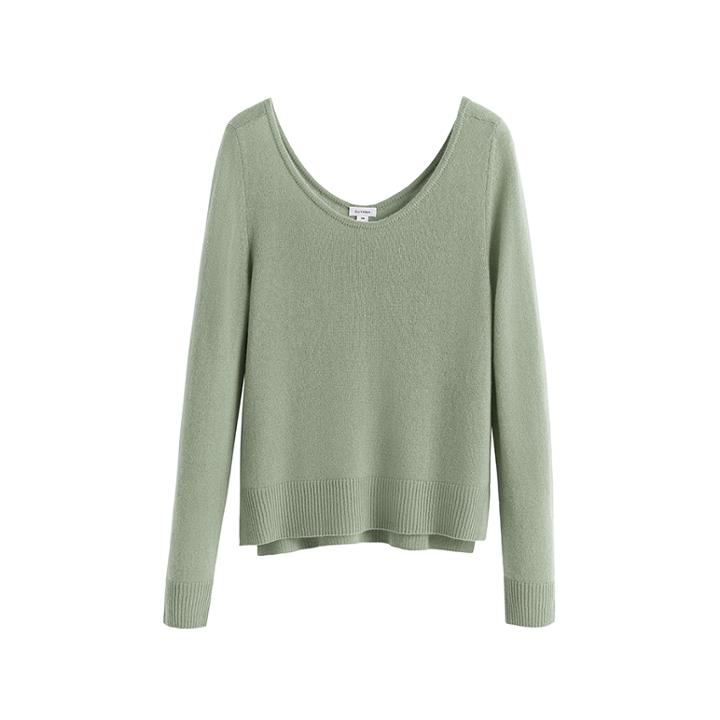 Women's Scoop Neck Sweater In Leaf | Size: Large | Single-origin Cashmere By Cuyana