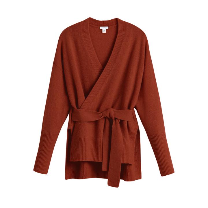 Women's Recycled Soft Wrap Sweater In Ginger | Size: Large | Cashmere By Cuyana