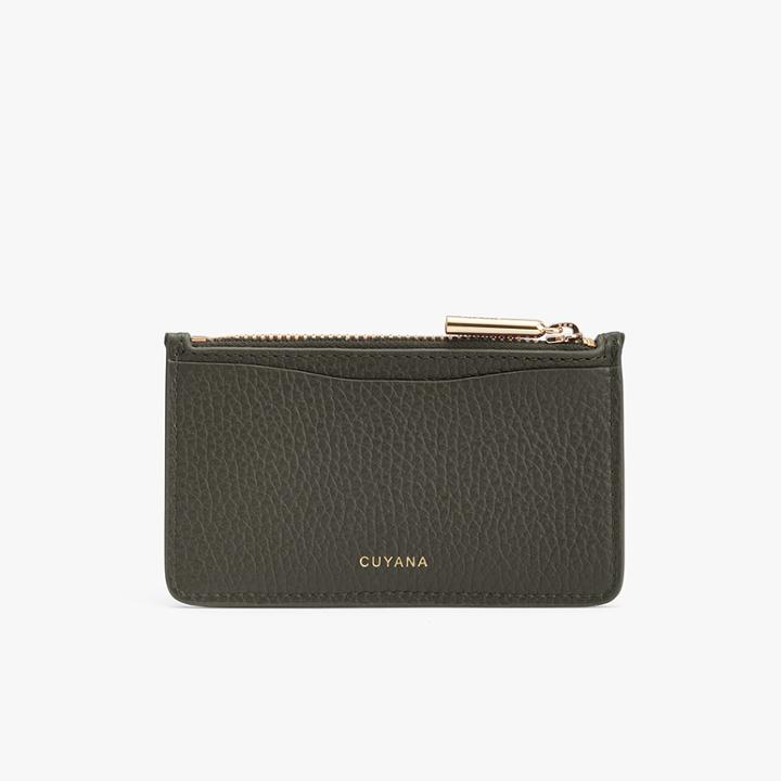 Women's Zip Cardholder In Dark Olive | Pebbled Leather By Cuyana
