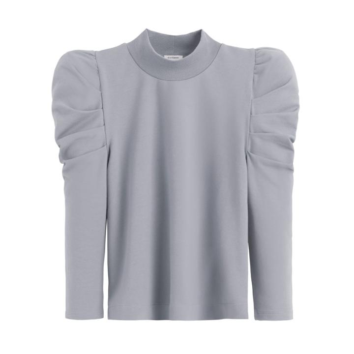 Women's French Terry Puff Sleeve Sweatshirt In Steel | Size: Large | Organic French Terry By Cuyana