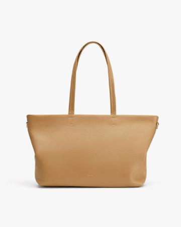 Women's Small Easy Zipper Tote Bag In Biscuit | Pebbled Leather By Cuyana