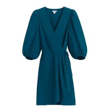 Women's Silk Wrap Mini Dress In Blue Jade | Size: Large | Crepe De Chine Silk By Cuyana