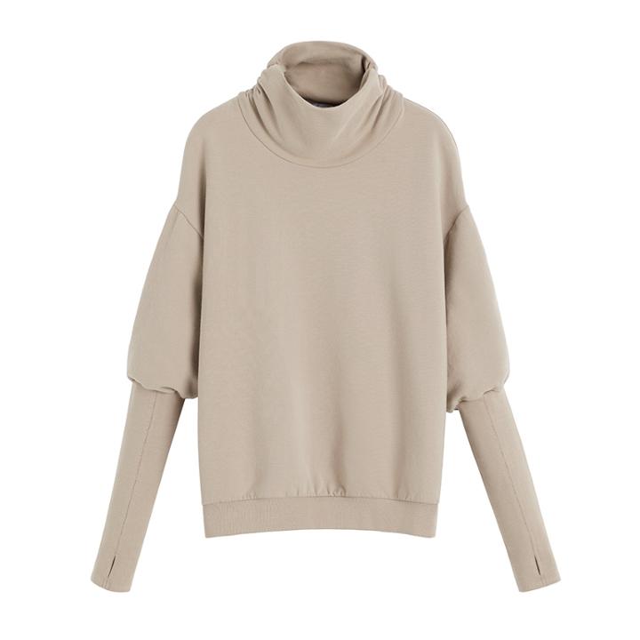 Women's Fleece Funnel Neck Sweatshirt In Stone | Size: Large | 100% Cotton By Cuyana