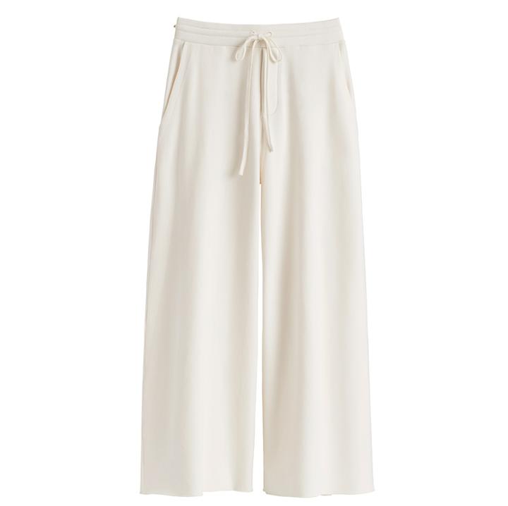 Women's French Terry Wide-leg Cropped Pant In Ecru | Size: Large | Organic Cotton Modal Blend By Cuyana