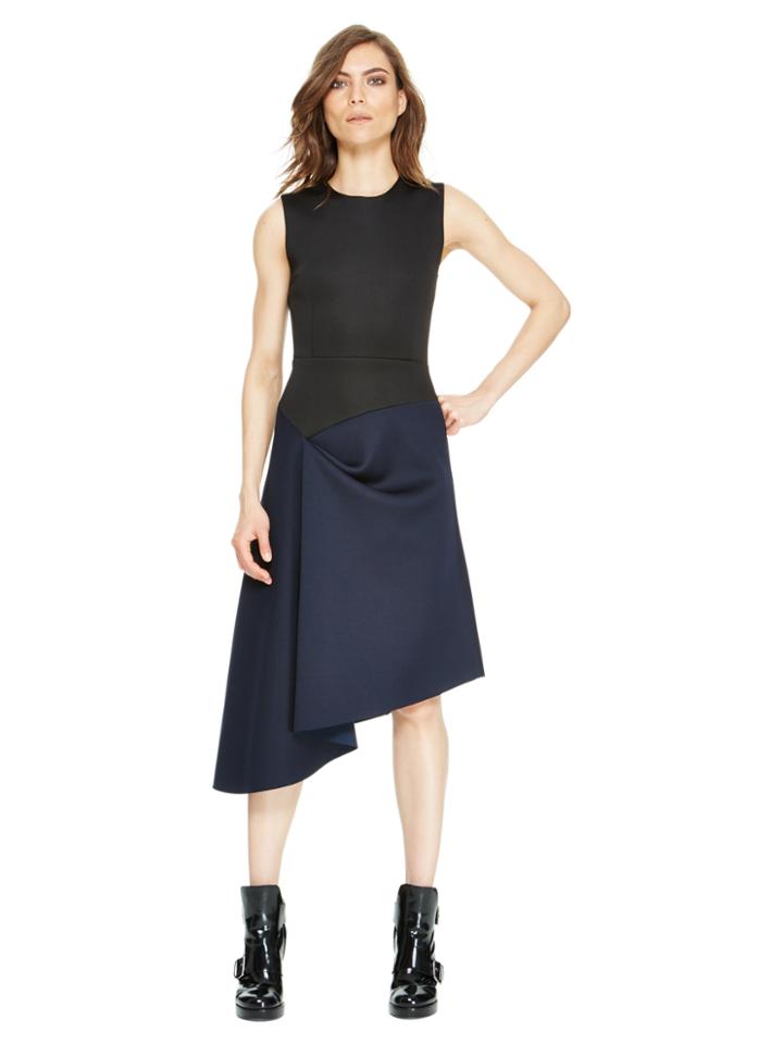 Dkny Asymmetrical Color Block Pleat Dress