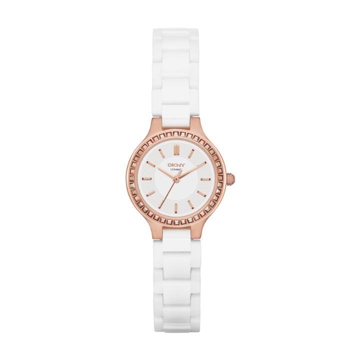 Dkny Chambers Glitz Rose Gold-tone Ceramic Watch