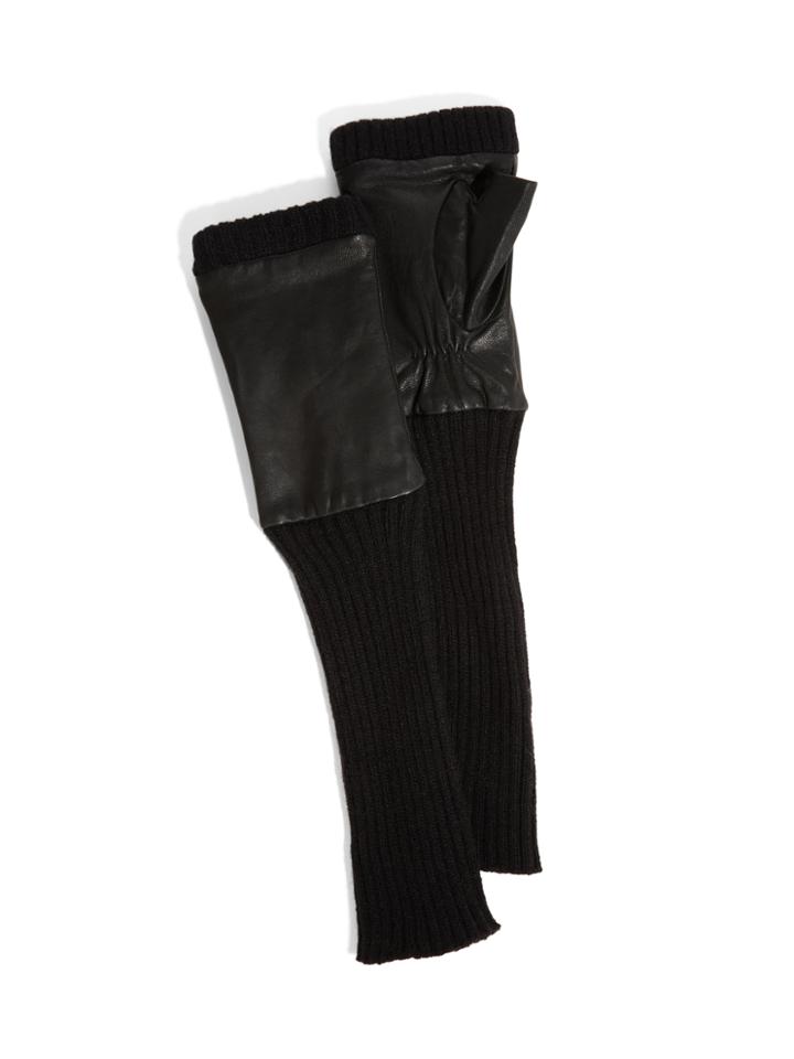Dkny Leather And Knit Fingerless Glove