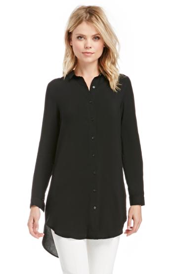 Dailylook Classic Woven Button Down Tunic In Black Xs - L At Dailylook