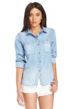 Dailylook Classic Long Sleeve Chambray Shirt In Light Blue S At Dailylook