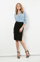 Dailylook Side Slit Knit Pencil Skirt In Black S - L At Dailylook