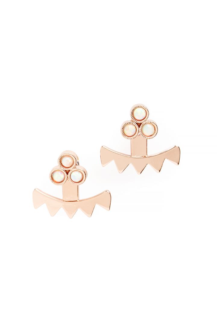 Dailylook Cam Three Stone Jagged Jacket Earrings In Rose Gold At Dailylook