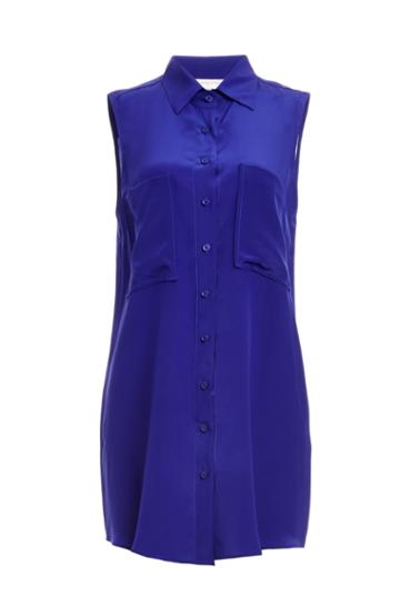 Dailylook Lavender Brown Sleeveless Button Down Silk Tunic In Colbalt Xs - L At Dailylook