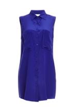 Dailylook Lavender Brown Sleeveless Button Down Silk Tunic In Colbalt Xs - L At Dailylook