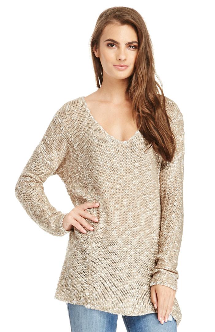 Dailylook Open Knit Heathered Sweater In Beige M/l At Dailylook