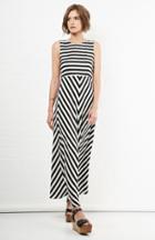 Dailylook Olive  Oak Sleeveless Striped Maxi Dress In Black / White Xs - L At Dailylook