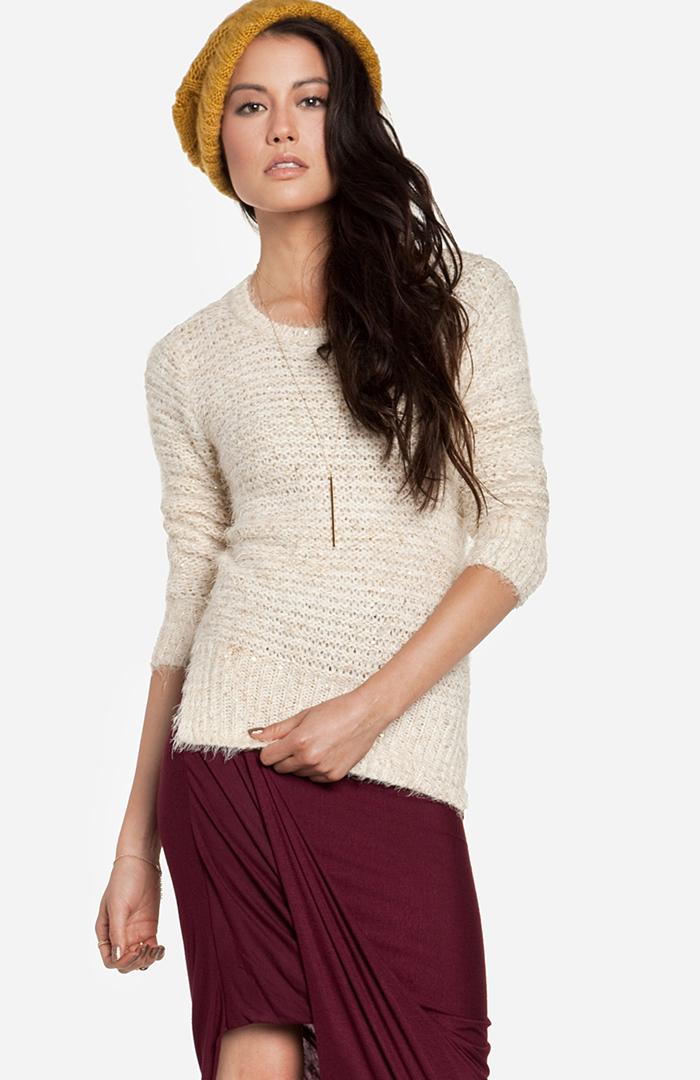 Dailylook Fuzzy Sequined Sweater In Ivory L At Dailylook