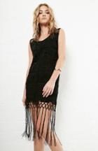Dailylook Glamorous Patchwork Fringe Dress In Black Xs - L At Dailylook