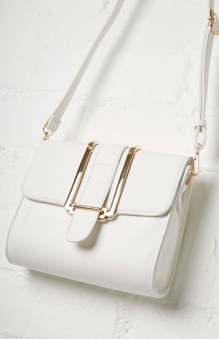 Dailylook Janine Vegan Leather Metal Flap Crossbody Purse In White At Dailylook