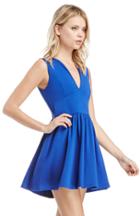 Dailylook Dailylook Plunging Fit And Flare Knit Dress In Royal Blue S - M At Dailylook