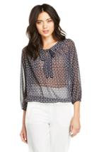 Dailylook Sheer Printed Neck Tie Blouse In Navy M - L At Dailylook