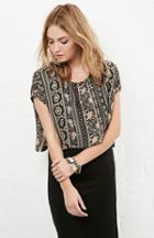 Dailylook Glamorous Floral Aztec Print Loose Crop Top In Black Xs - L At Dailylook