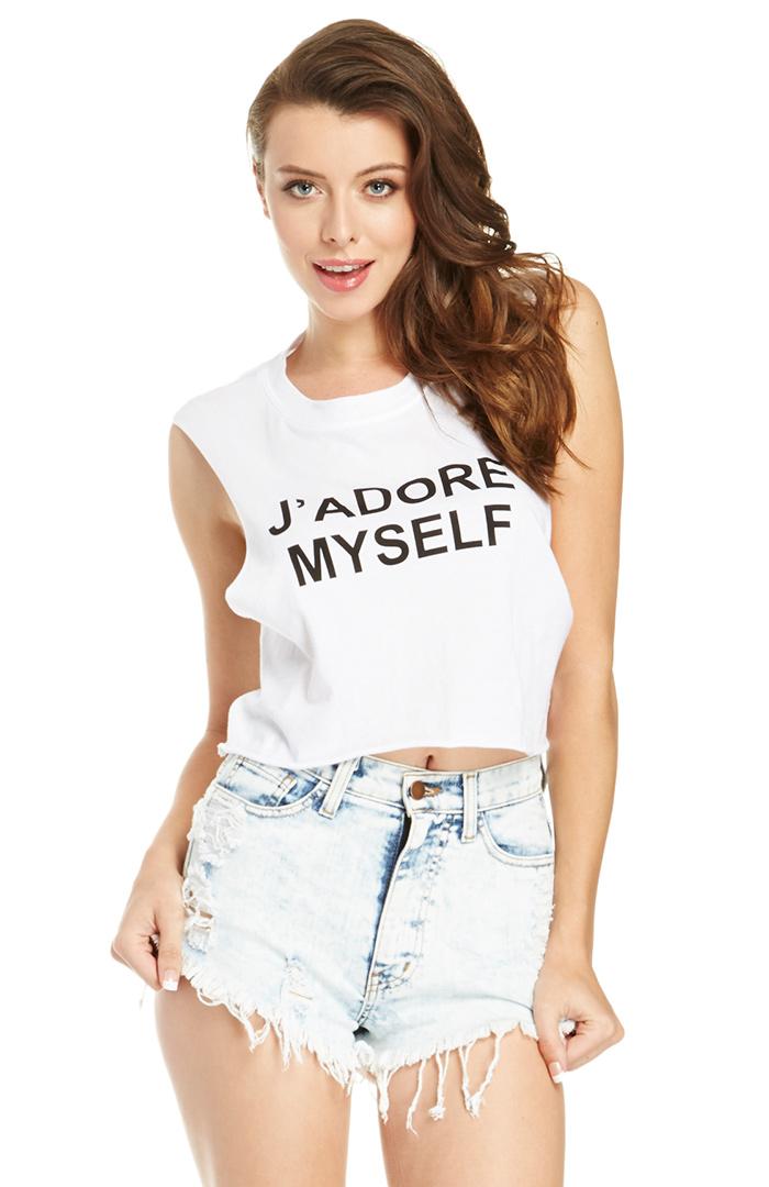 Dailylook Blq Basiq Jadore Myself Cropped Muscle Tee In White One Size At Dailylook