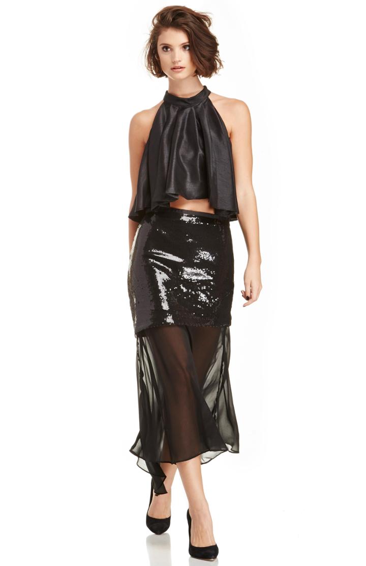 Dailylook Line Dot Millionaire Sequin Skirt In Black Xs - L At Dailylook