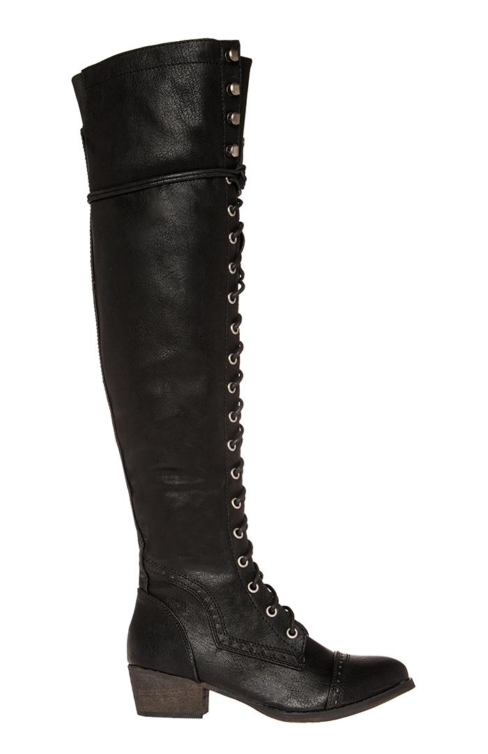 Dailylook Lace Up Over The Knee Boots In Black 5.5 At Dailylook