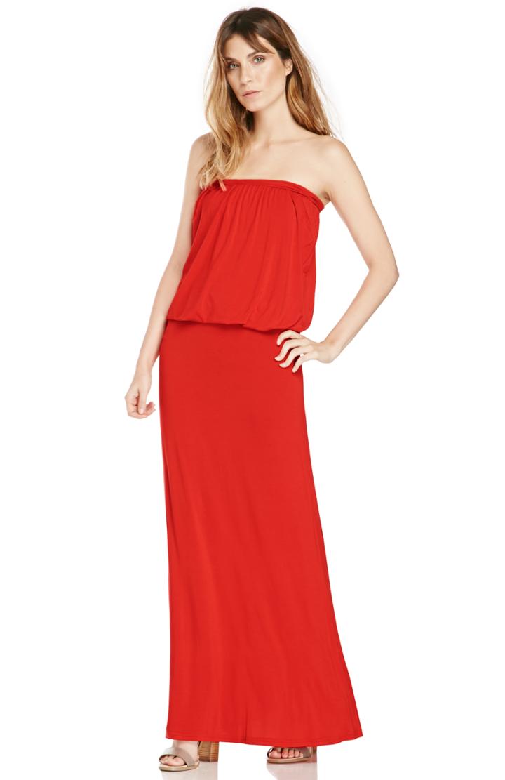 Dailylook Strapless Jersey Knit Maxi Dress In Red S - L At Dailylook