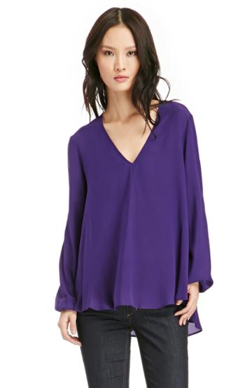 Dailylook Lavender Brown Silk Long Sleeve Blouse In Purple Xs - M At Dailylook